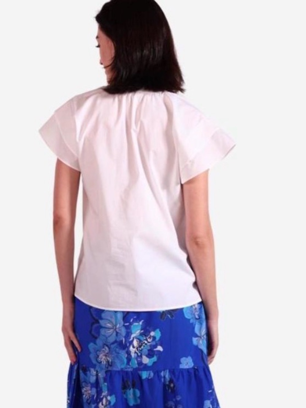 Maude Vivante White Women's Split-Neck Short Sleeve Top - M - Picture 2 of 2